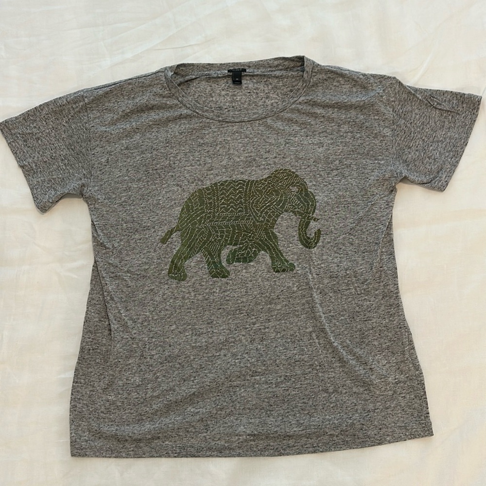J Crew Heather Grey Elephant Graphic Tee